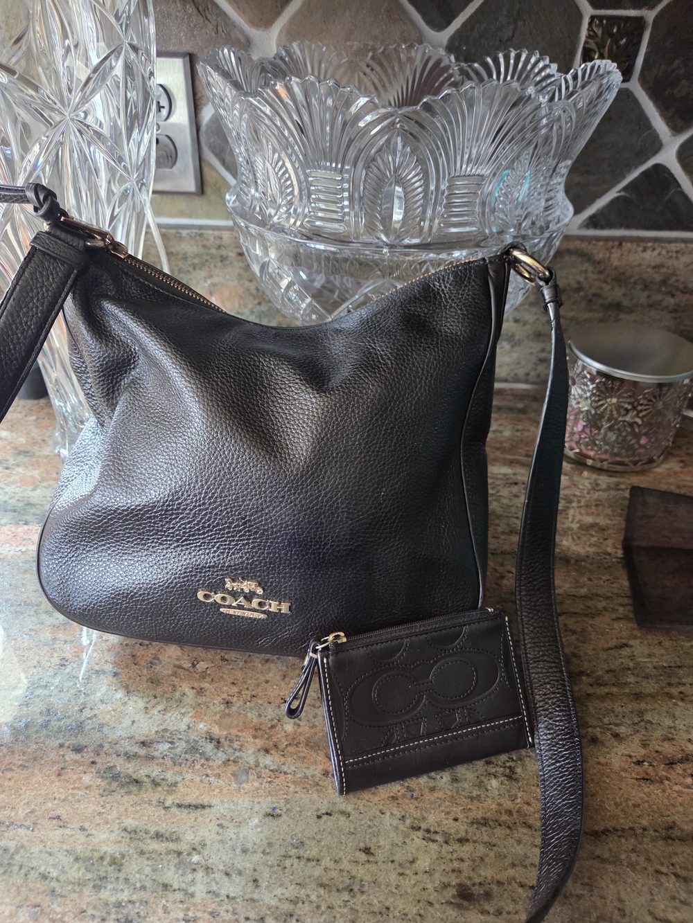 Coach Black Pebbled Leather Hobo Bag with Zip Wallet